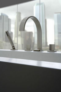 double-handle bathtub mixer tap / deck-mounted / nickel / chromed metal