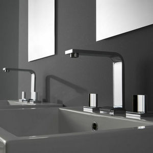 double-handle washbasin mixer tap / wall-mounted / nickel / chromed metal
