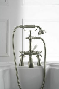 double-handle bathtub mixer tap / deck-mounted / nickel / chromed metal