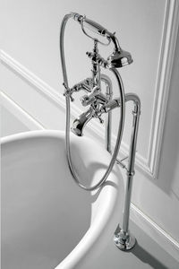 double-handle bathtub mixer tap / wall-mounted / nickel / chromed metal