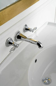 double-handle washbasin mixer tap / wall-mounted / nickel / chromed metal