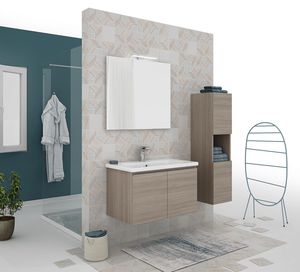 wall-hung washbasin cabinet / wooden / ceramic / PVC