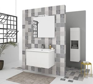 wooden washbasin cabinet / wall-hung / ceramic / PVC