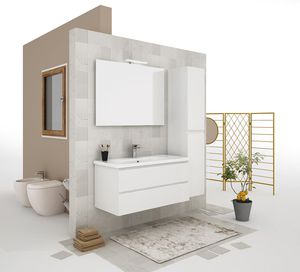 wall-hung washbasin cabinet / wooden / ceramic / PVC