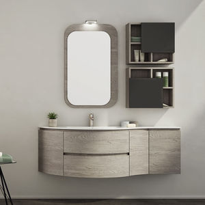 wall-mounted washbasin cabinet / oak / contemporary / with drawers