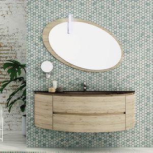 wall-hung washbasin cabinet / oak / glass / contemporary