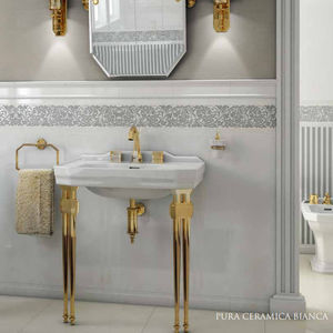 free-standing washbasin / rectangular / ceramic / stainless steel