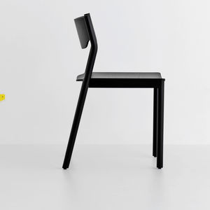 contemporary visitor chair / stackable / oak / steel