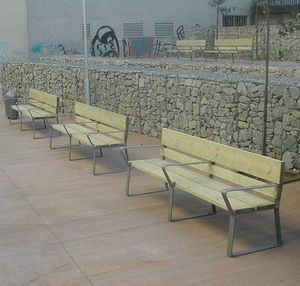 public bench / contemporary / pine / steel
