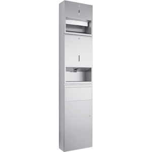 wall-mounted paper towel dispenser / stainless steel / with trash can / with liquid soap dispenser