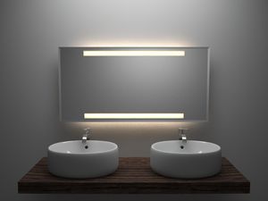 wall-mounted mirror / contemporary / rectangular / illuminated