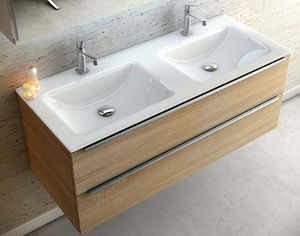 double washbasin / built-in / rectangular / contemporary