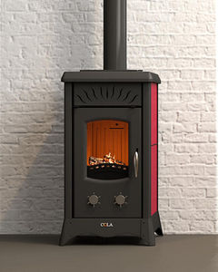 wood heating stove / traditional / cast iron / ceramic