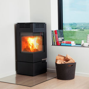 wood heating stove / contemporary / corner / metal