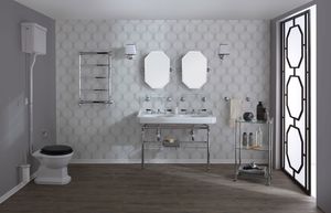 double washbasin / free-standing / rectangular / ceramic