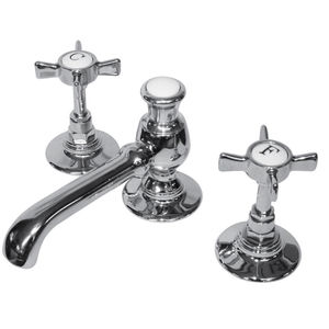 double-handle washbasin mixer tap / free-standing / metal / bathroom