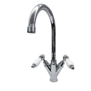 double-handle washbasin mixer tap / free-standing / brass / bathroom