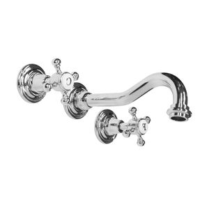 double-handle washbasin mixer tap / wall-mounted / metal / bathroom