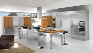 contemporary kitchen / wooden / stainless steel / island