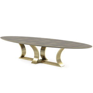 contemporary dining table / brass / parchment / oval