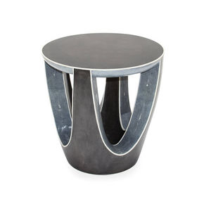 contemporary side table / stone / parchment / round