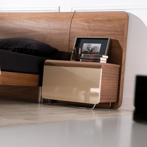 contemporary bedside table / walnut / wood veneer / curved