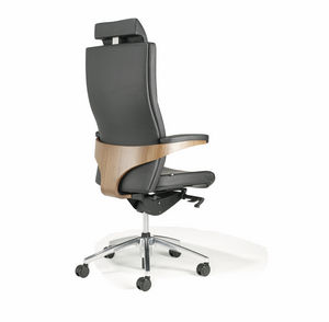contemporary executive chair / walnut / fabric / leather