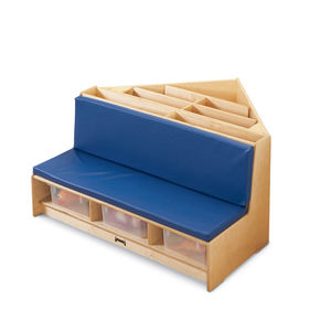 contemporary upholstered bench / plywood / for schools / with storage compartment