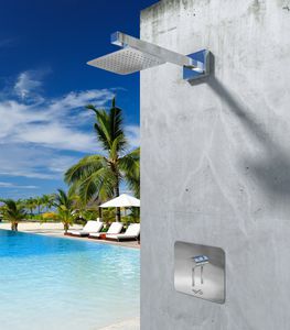 shower mixer tap / wall-mounted / stainless steel / outdoor