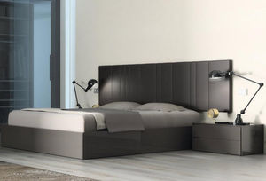double bed / contemporary / with upholstered headboard / with in-base storage