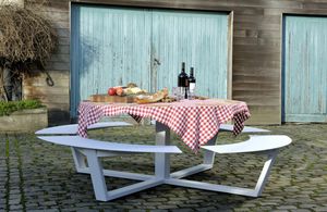 contemporary picnic table / steel / aluminum / round