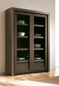 contemporary china cabinet / walnut / beech / glass