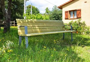 public bench / contemporary / wooden / galvanized steel