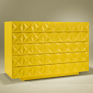 contemporary chest of drawers / lacquered wood / yellow