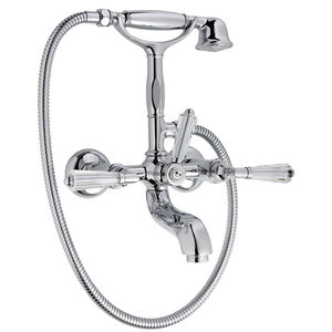 double-handle bathtub mixer tap / wall-mounted / brass / bathroom