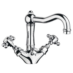 double-handle washbasin mixer tap / free-standing / brass / bathroom