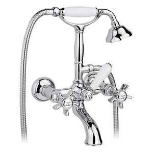 bathtub double-handle mixer tap / wall-mounted / brass / for bathrooms