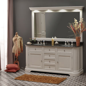 double washbasin cabinet / free-standing / wooden / marble