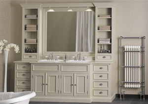 double washbasin cabinet / free-standing / wooden / marble