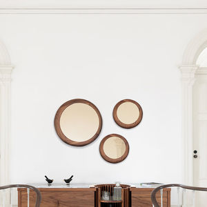 wall-mounted mirror / contemporary / round / oak