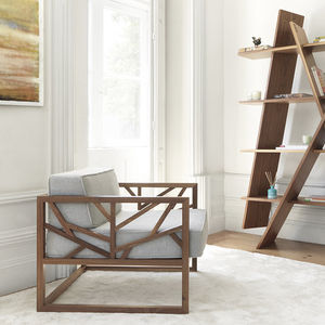 contemporary armchair / fabric / oak / solid wood