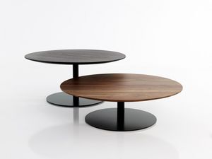 contemporary side table / steel / lacquered wood / round