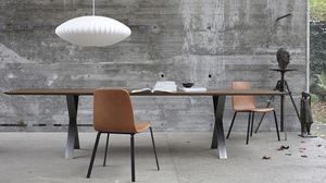 contemporary table / oak / stainless steel / lacquered steel