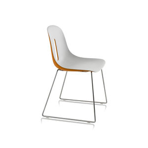 contemporary chair / chrome steel / polyurethane / sled base
