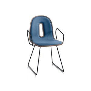contemporary chair / upholstered / with armrests / sled base