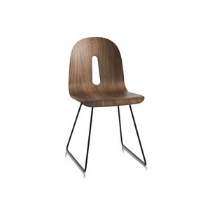 contemporary chair / sled base / wooden / painted metal