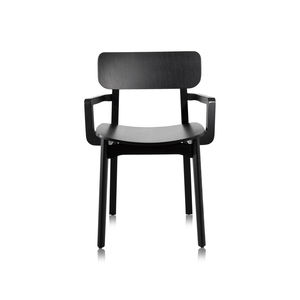 contemporary chair / upholstered / with armrests / walnut