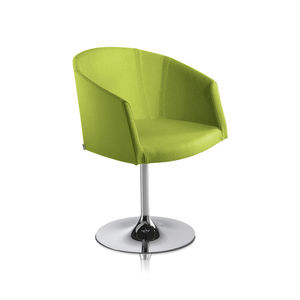 contemporary chair / upholstered / with armrests / central base