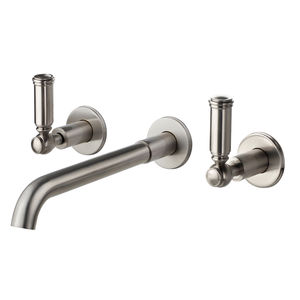double-handle washbasin mixer tap / wall-mounted / chrome-plated brass / bathroom