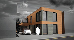 prefab house / contemporary / steel framing / two-story